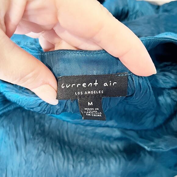 Current Air Long Sleeve Smocked Waist V Neck Satin Mini Dress Teal Medium - Picture 3 of 8